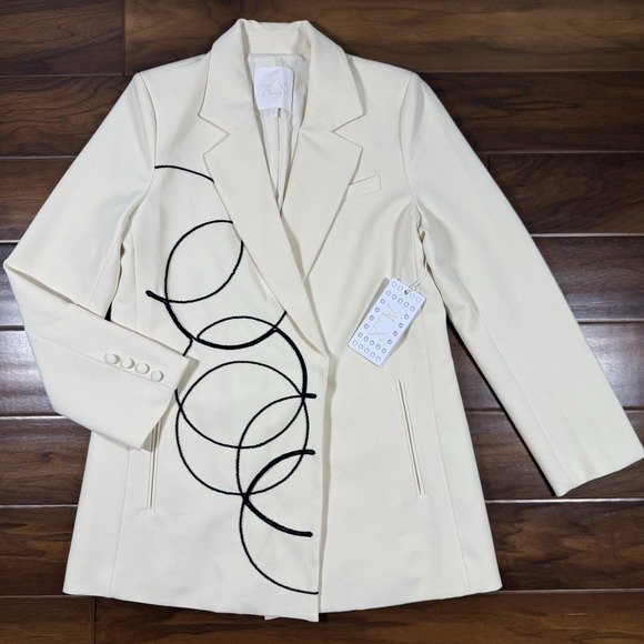 Le' AL.X Size Medium Sand Embroidered Long Line Contemporary‎ Jacket Blazer $229
